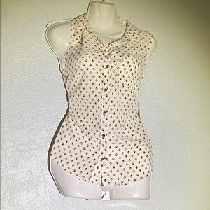 Chic White and Gold Polka Dot Sleeveless Blouse